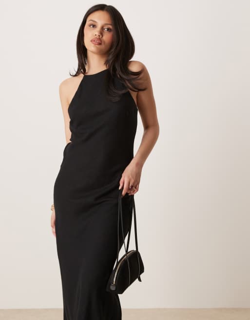 ASOS DESIGN - Maxi zonnejurk met racerhals van linnen in zwart, 3 van 4