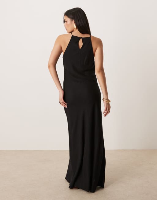 ASOS DESIGN - Maxi zonnejurk met racerhals van linnen in zwart, 4 van 4