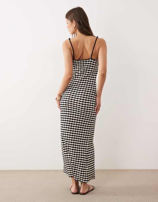 ASOS DESIGN - Maxi zonnejurk van gehaakte jersey met zwart-witte strepen , 4 van 4