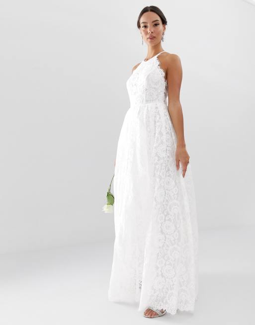 ASOS DESIGN - Maxibryllupskjole med blonder og halterneck