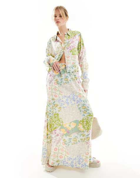 ASOS DESIGN – Maxikjol i blandat blommönster med knytning i midjan, del av set - view 1