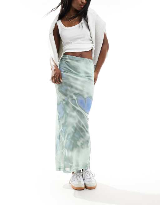 ASOS DESIGN – Maxikjol i mesh med suddigt tryck