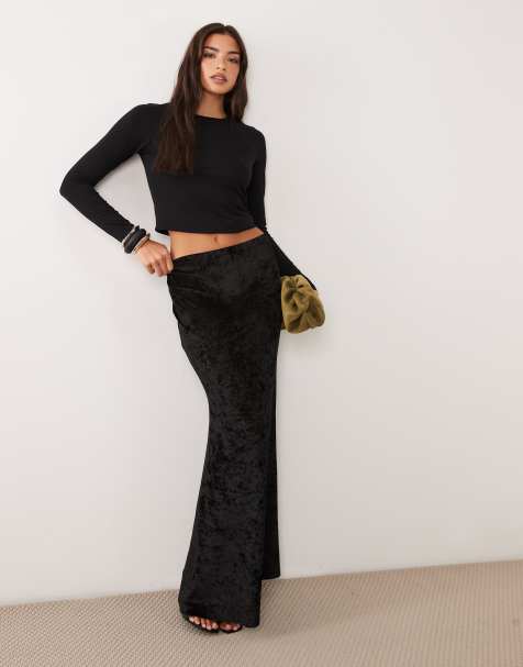 ASOS DESIGN maxikjol i sammet och mesh i svart - view 1