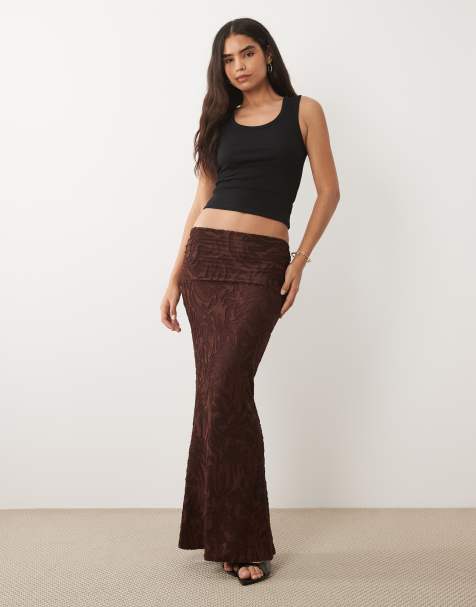 ASOS DESIGN maxikjol med burnout och omlottdetalj i chokladbrun - view 1