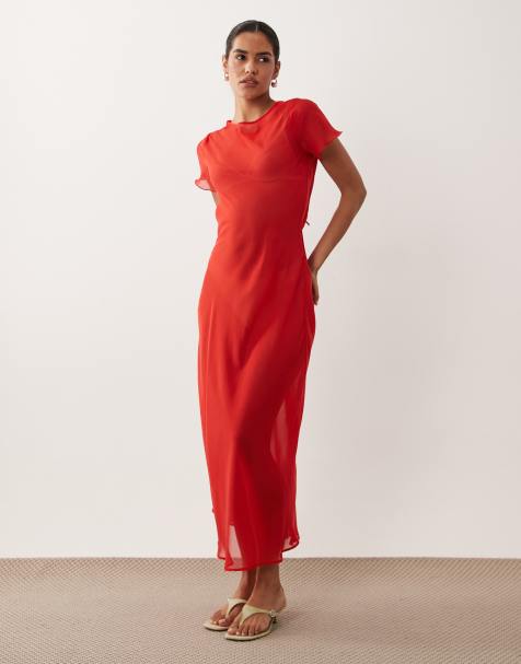 ASOS DESIGN maxikjole i chiffon med vandfaldsryg - view 1