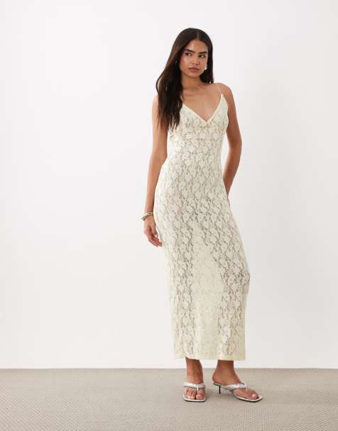 ASOS DESIGN maxikjole i gul med gennemsigtig blonde og foil-effekt - view 1