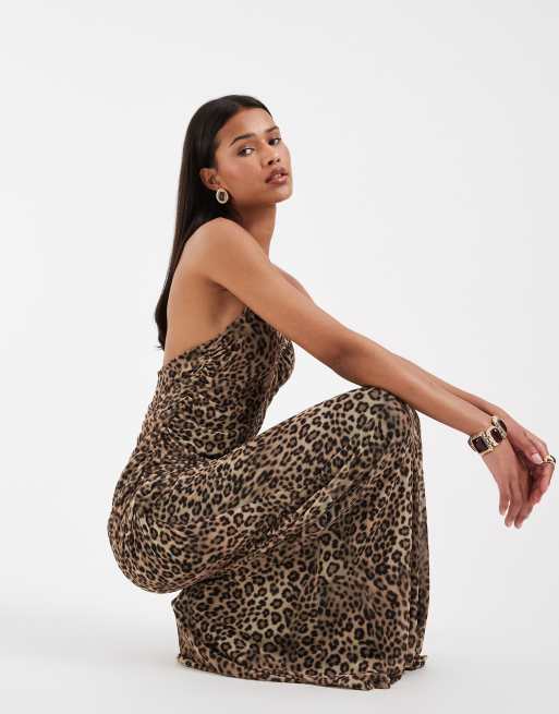ASOS DESIGN - Maxikjole i mesh med hjerteformet halterneck og brunt leopardprint, 2 af 4