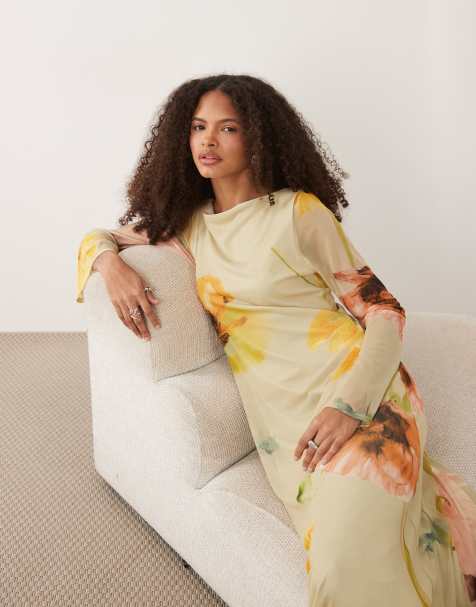 ASOS DESIGN - Maxikjole i mesh med lange engleærmer og blomstermønster - view 1