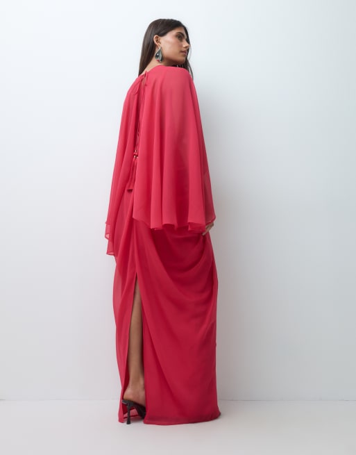 ASOS DESIGN maxikjole i pink med draperet kappeoverdel, nederdel, åben ryg og kvastedetaljer, 5 af 5