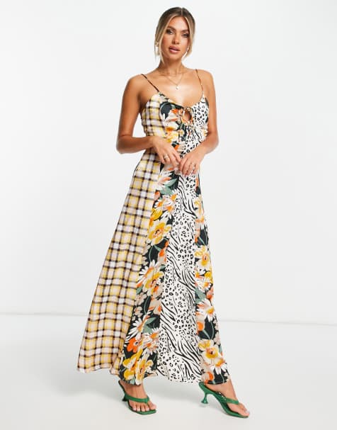 ASOS DESIGN - Maxikjole i satin i blandede 70'er-prints - view 1