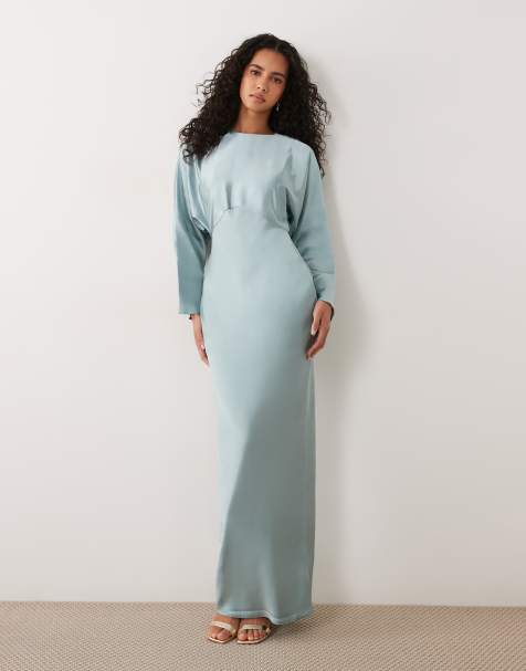 ASOS DESIGN maxikjole i satin med batwing-ærmer i lyseblå - view 1