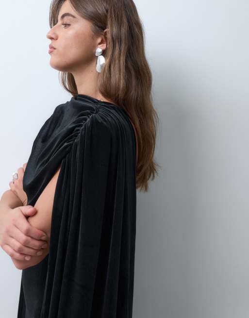 ASOS DESIGN maxikjole i velour med tørklædedrapering i sort, 2 af 4