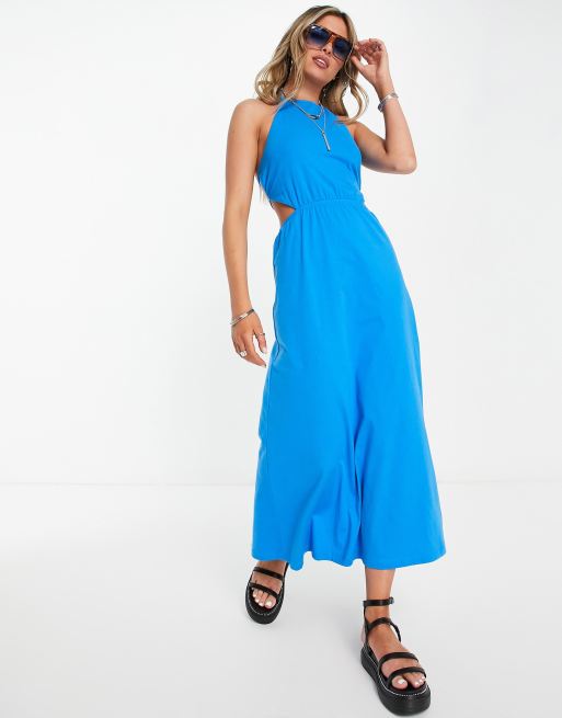 ASOS DESIGN - Maxikjole med åben ryg og halterneck i klar blå, 2 af 4
