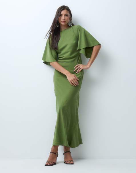 ASOS DESIGN maxikjole med angelærmer i grøn - view 1