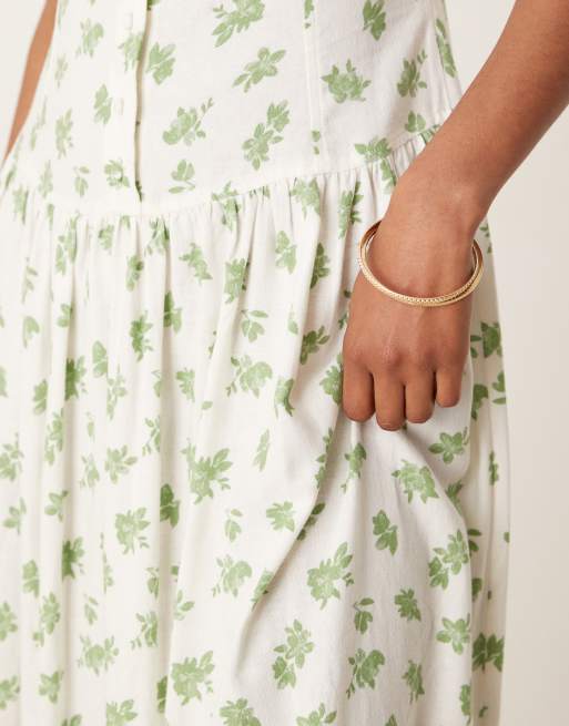 ASOS DESIGN - Maxikjole med bred halsudskæring, knapper, sænket talje og grønt blomstermønster, 3 af 4
