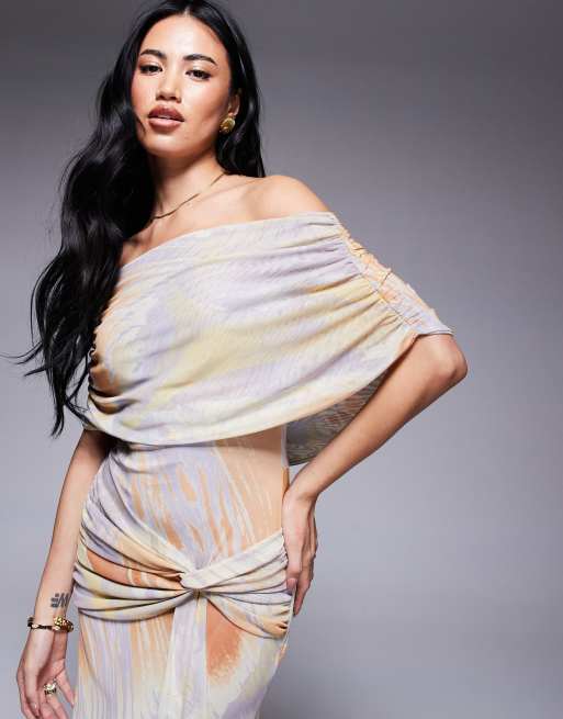 ASOS DESIGN - Maxikjole med draperinger og ekstremt rynket overstykke i mesh med abstrakt print, 2 af 4