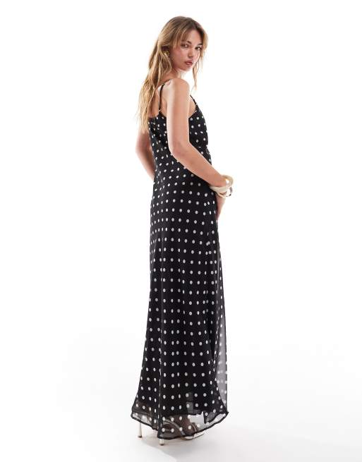 ASOS DESIGN - Maxikjole med dyb, rund hals og polkaprikker i chiffon, 3 af 4