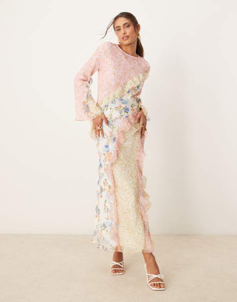 ASOS DESIGN - Maxikjole med flæser og syningsdetaljer i blomstermønster med forskellige designs - view 1