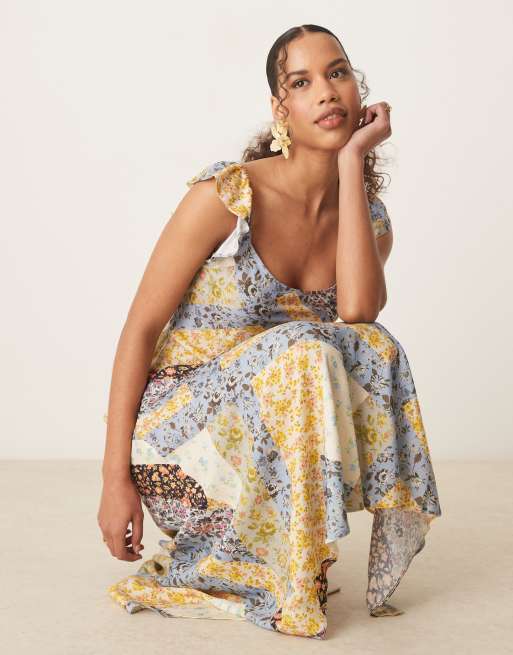 ASOS DESIGN - Maxikjole med flæseærmer og patchwork-print, 2 af 4