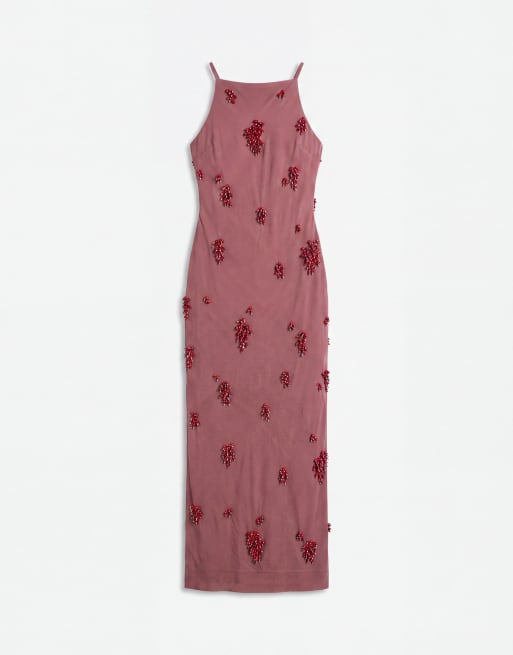 ASOS DESIGN maxikjole med høj hals og søjleform med pynt i brun, 5 af 8