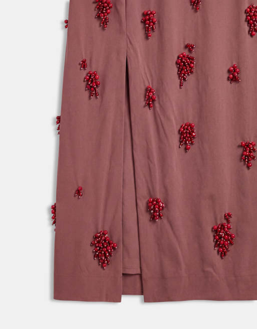 ASOS DESIGN maxikjole med høj hals og søjleform med pynt i brun, 8 af 8