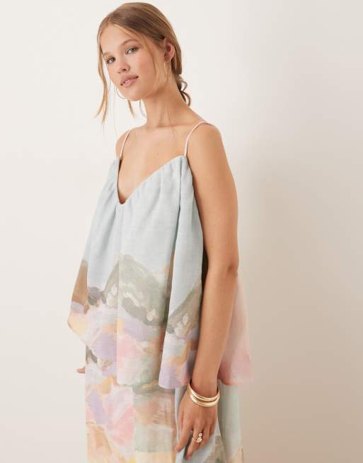 ASOS DESIGN - Maxikjole med hjerteformet hals, peplum-kant og landskabs-/blomstermønster i dobbeltlag, 4 af 4