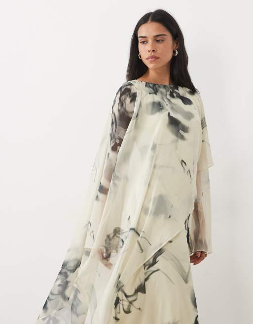 ASOS DESIGN maxikjole med kappe-detalje, lange ærmer og monoprint, 2 af 4