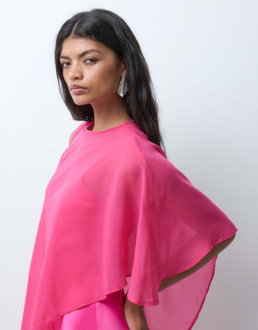 ASOS DESIGN maxikjole med kappe i chiffon- og satinstof i pink, 3 af 5