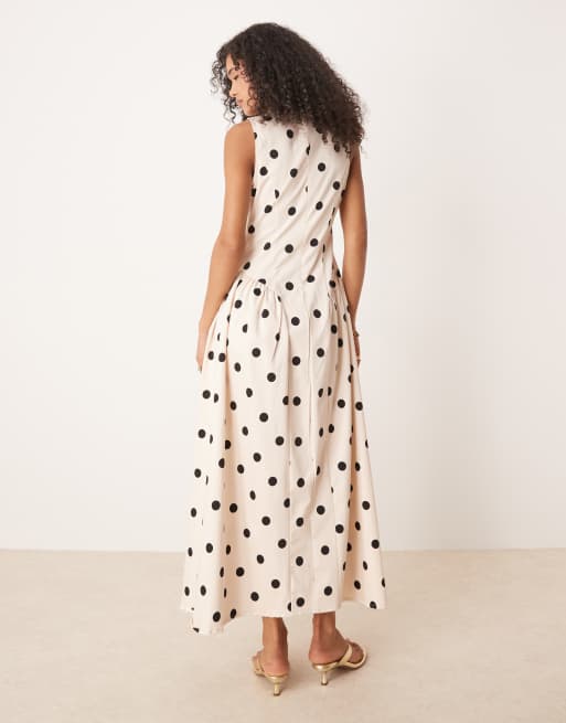 ASOS DESIGN - Maxikjole med korsetsnit med sømdetaljer og polkaprikker, 2 af 4