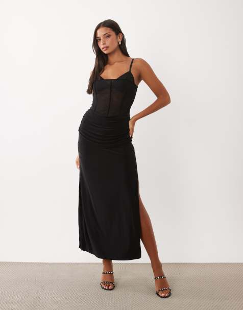 ASOS DESIGN maxikjole med korsetteret talje og draperet detalje i sort - view 1