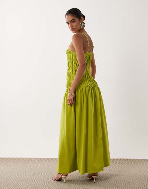 ASOS DESIGN maxikjole med rynket talje i oliven, 4 af 4