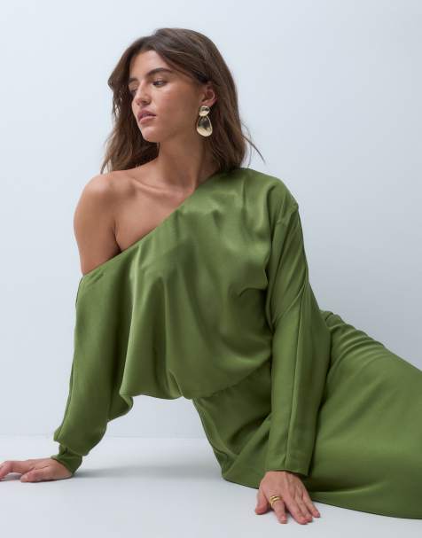 ASOS DESIGN maxikjole med sænkede skuldre i olivengrøn - view 1
