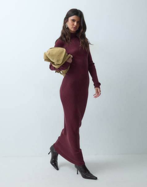 ASOS DESIGN maxikjole med ståkrave i burgundy - view 1