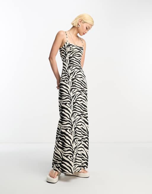 ASOS DESIGN - Maxikjole med tynde stropper og firkantet hals og zebraprint