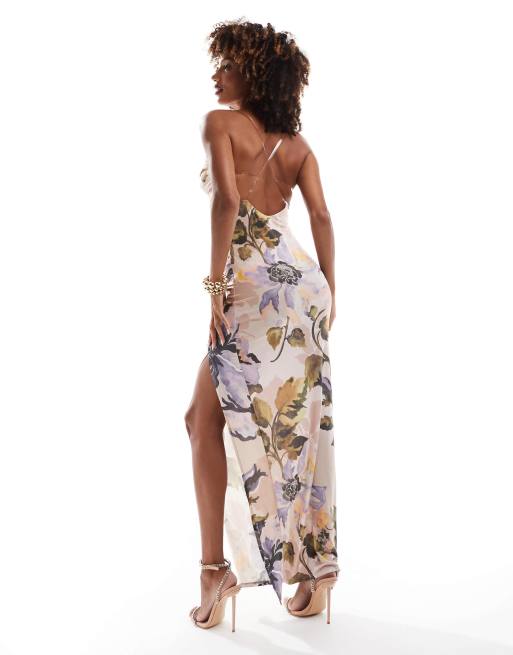 ASOS DESIGN - Maxikjole med vandfaldsudskæring og krydsende stropper bagpå samt blomsterprint, 4 af 4