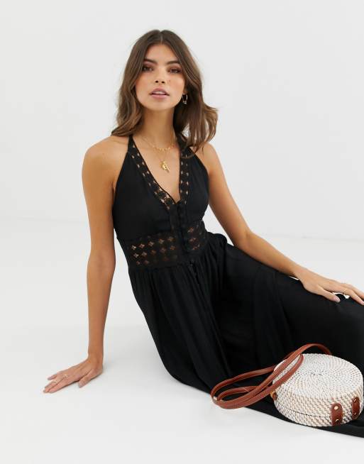 ASOS DESIGN – Maxiklänning i halterneckstil med spetsinfällning, 3 av 4