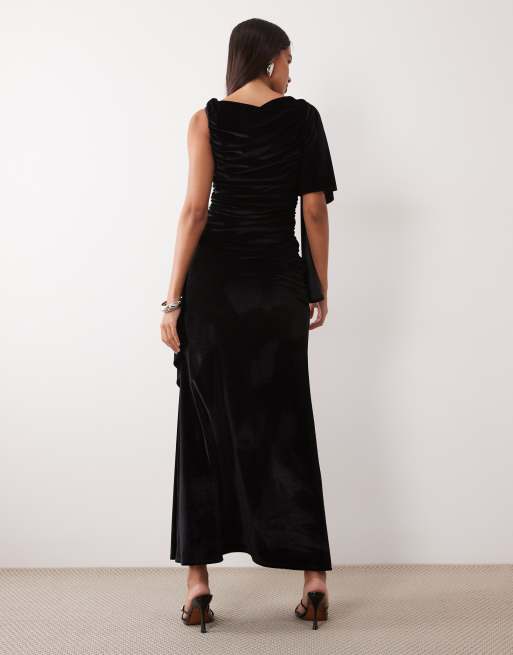 ASOS DESIGN maxiklänning i kolumnmodell med volangdetalj i svart, 4 av 4