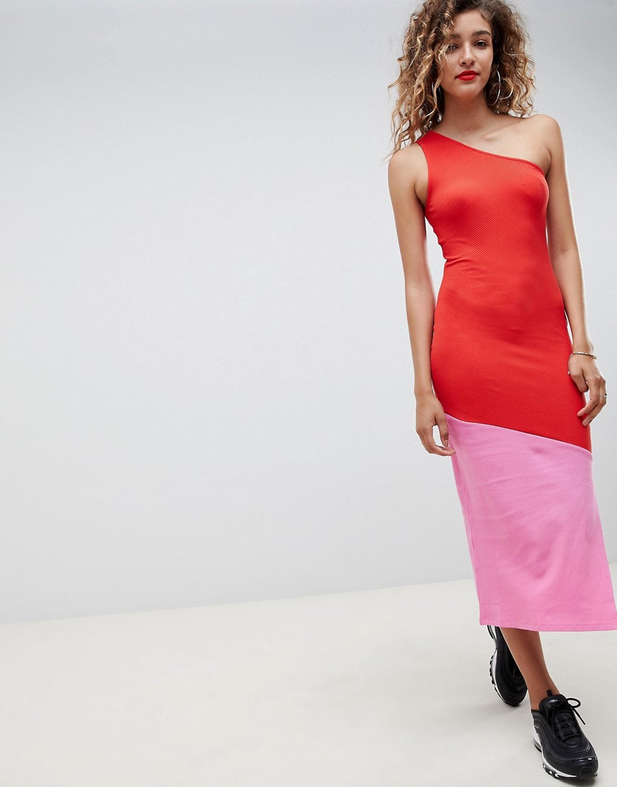 ASOS DESIGN – Maxiklänning i ribbat tyg med färgblock-Flerfärgad