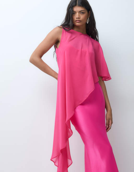 ASOS DESIGN maxiklänning med cape i chiffon- och satinmix i rosa, 5 av 5