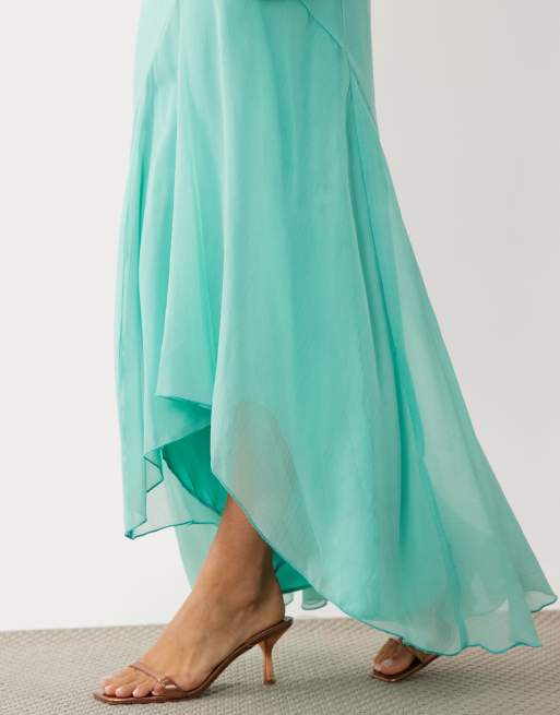ASOS DESIGN maxiklänning med djup ringning och peplum-fåll i aqua, 4 av 4