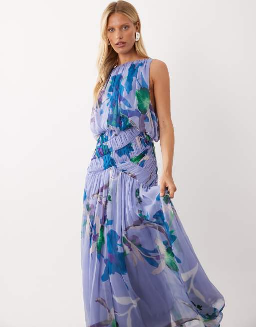 ASOS DESIGN maxiklänning med draperad, rynkad midjedetalj och suddigt blommönster, 3 av 4