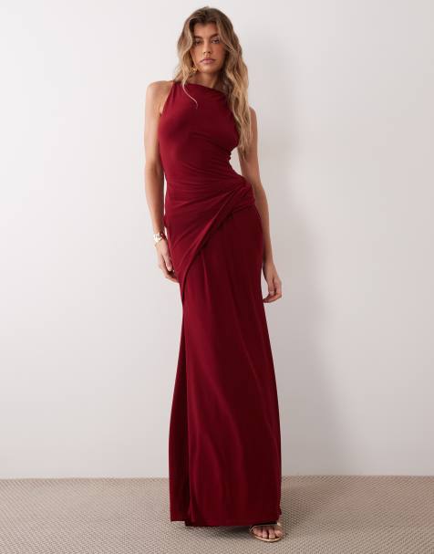 ASOS DESIGN maxiklänning med ruchad midja i vinrött - view 1