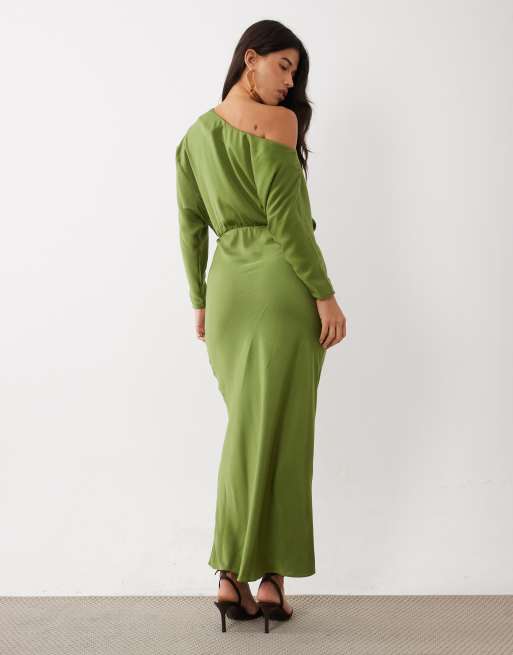 ASOS DESIGN maxiklänning med sänkt axelsöm i olivgrönt, 3 av 4