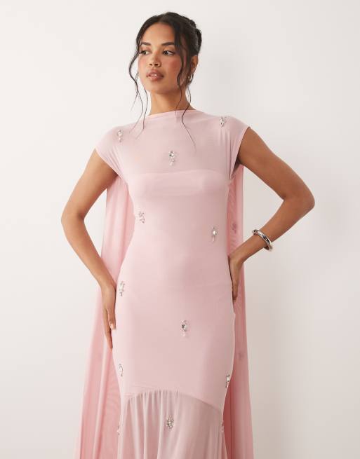 ASOS DESIGN maxiklänning med spridda utsmyckningar i rosa, 2 av 4