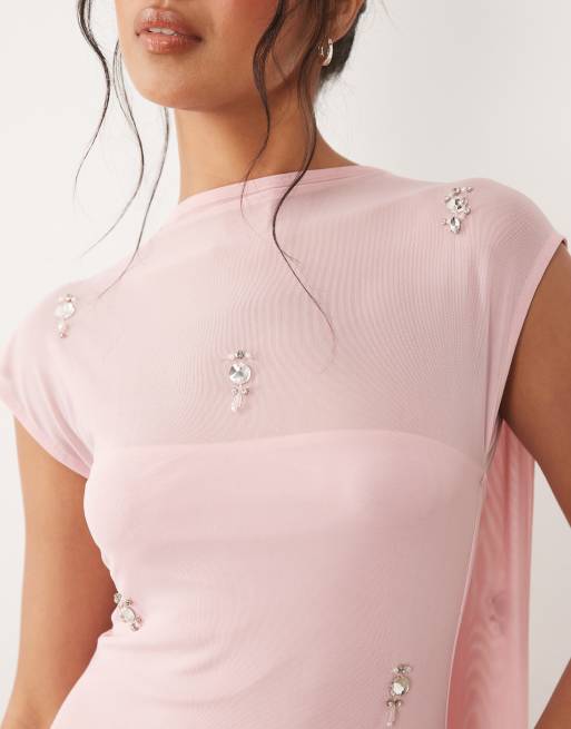 ASOS DESIGN maxiklänning med spridda utsmyckningar i rosa, 4 av 4