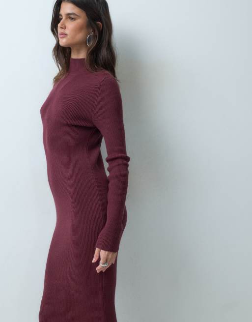 ASOS DESIGN maxiklänning med ståkrage i burgundy, 4 av 4