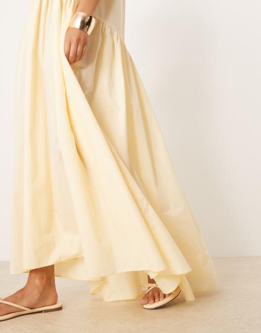 ASOS DESIGN – Maxikleid aus Baumwolle in sanftem Gelb mit tiefer Taille, 2 von 4
