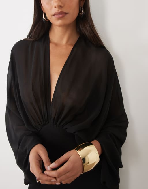 ASOS DESIGN Maxikleid aus Chiffon mit Fledermausärmeln in Schwarz, 3 von 4