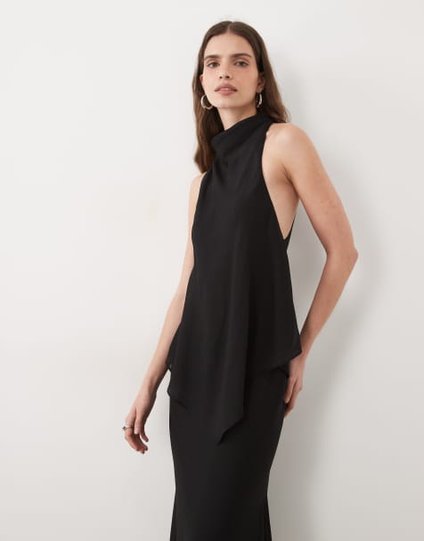 ASOS DESIGN Maxikleid aus Chiffon mit hohem Ausschnitt und doppelter Lage in Schwarz - view 1