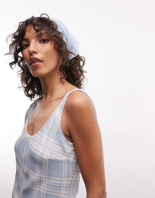ASOS DESIGN Maxikleid aus Chiffon mit schrägem Godet in Blau kariert, 2 von 4